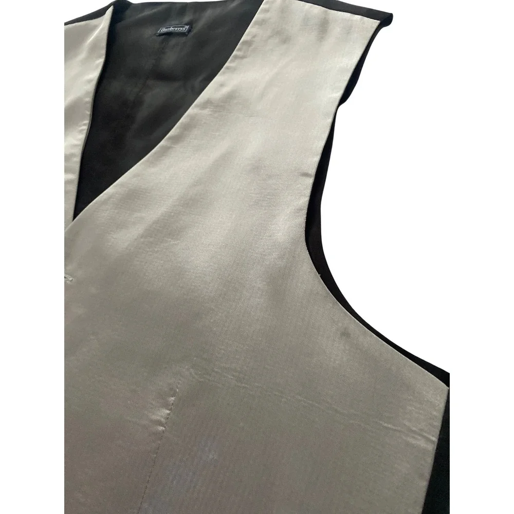 Burberrys Mens Vintage 100% Silk Waistcoat Vest Silver Grey Formal Size M